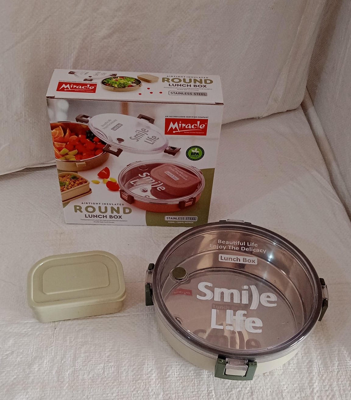 5584 Miracle Stainless Steel Round Lunch Box With Small Plastic Box Insert Leak Proof Lunch Box With Transparent Lid Lunch Box For Kids  Adults For School Office (450 Ml + 250 Ml Approx) 5584 Miracle Stainless Steel Round Lunch Box With Small Plastic Box Insert Leak Proof Lunch Box With Transparent Lid Lunch Box For Kids  Adults For School Office (450 Ml + 250 Ml Approx)